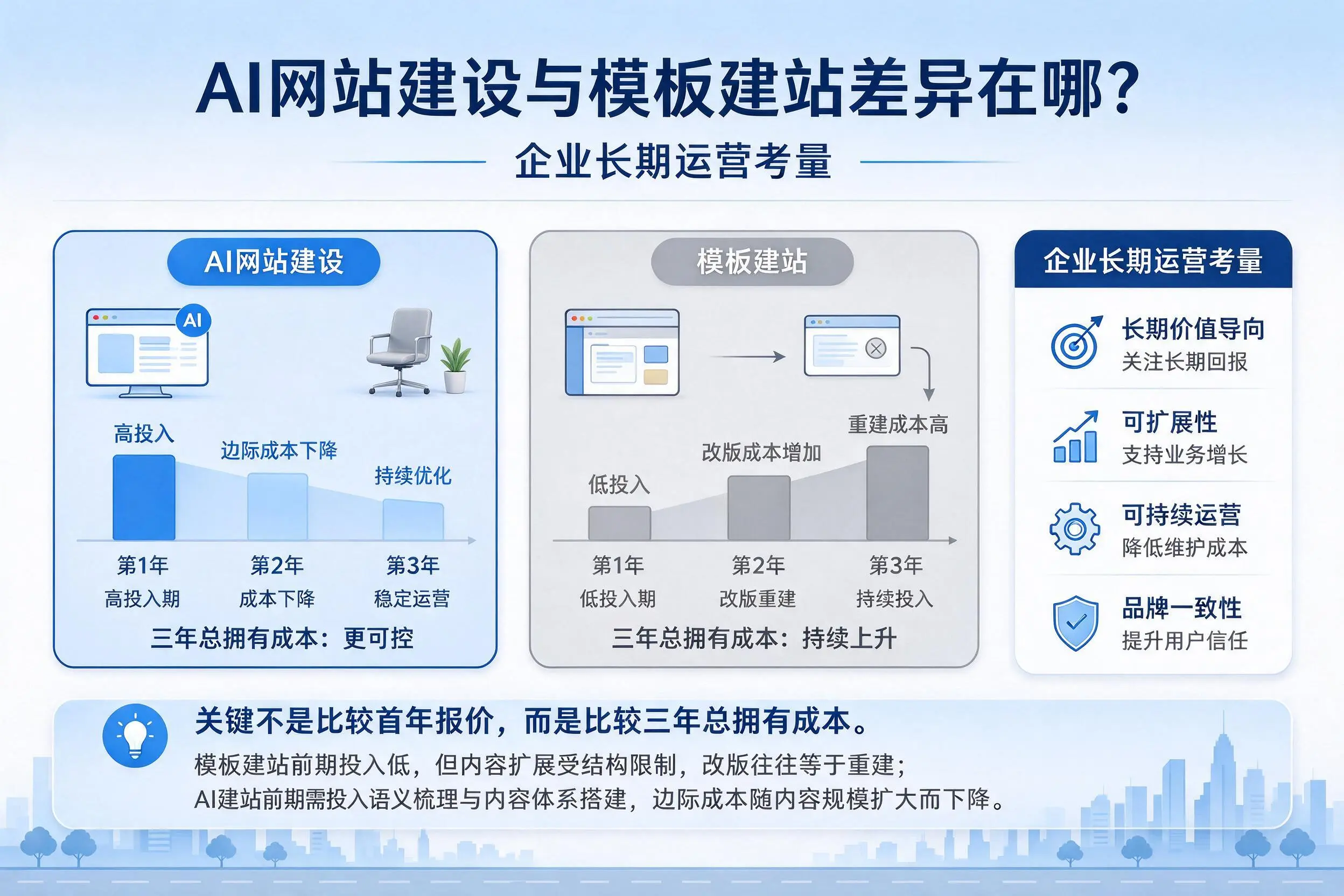 AI网站建设与模板建站差异在哪?云南企业长期运营考量